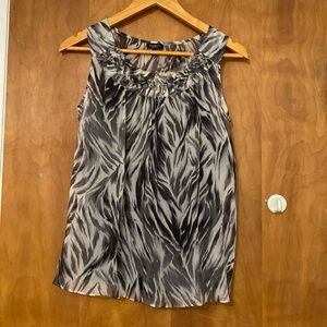 Talbots Women Top Blouse 100% Silk Brown Ivory Animal Print Sleeveless size 4